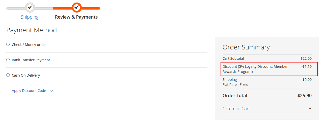 Frontend View checkout