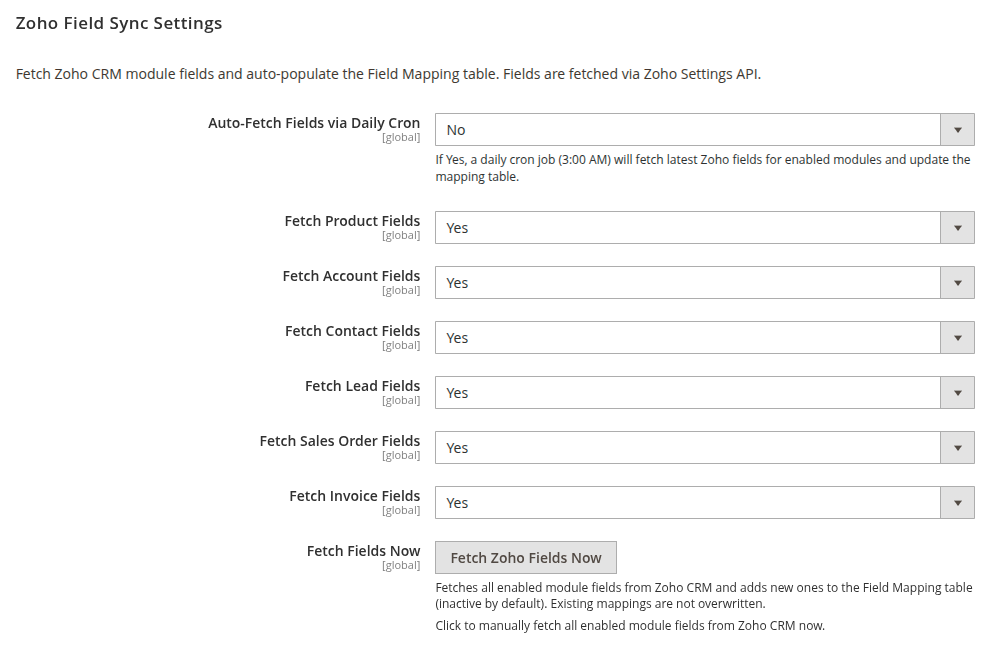 Zoho Field Sync Settings