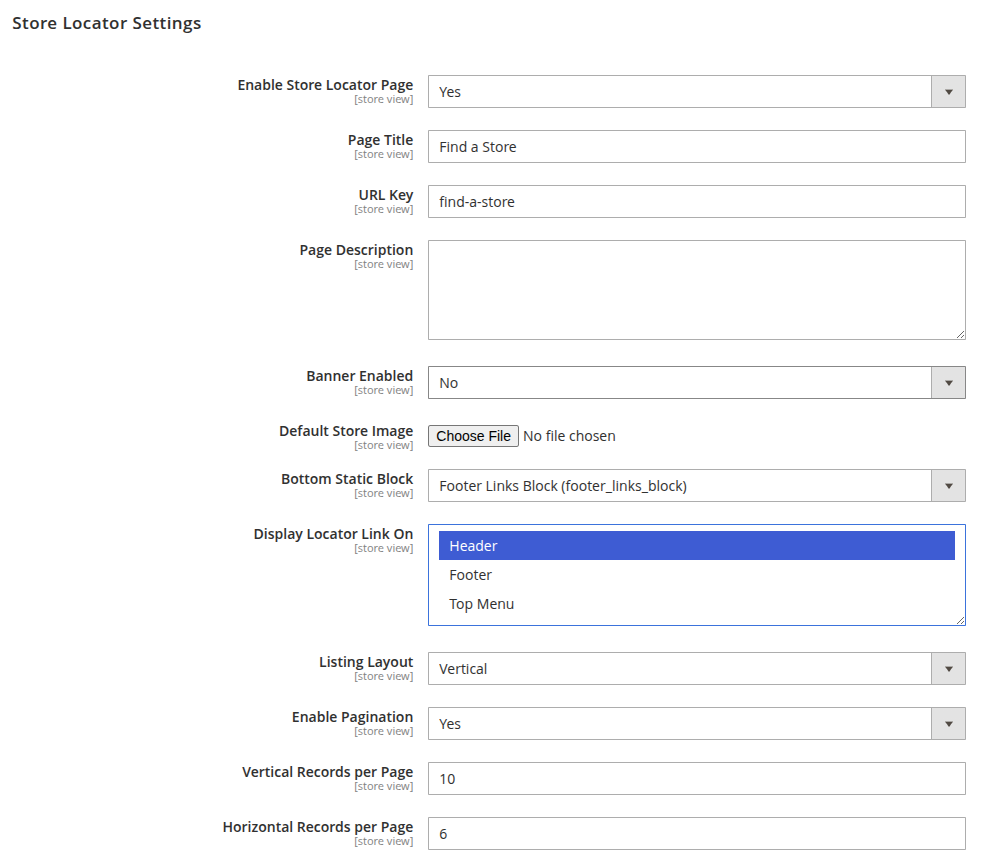 Store Locator Settings