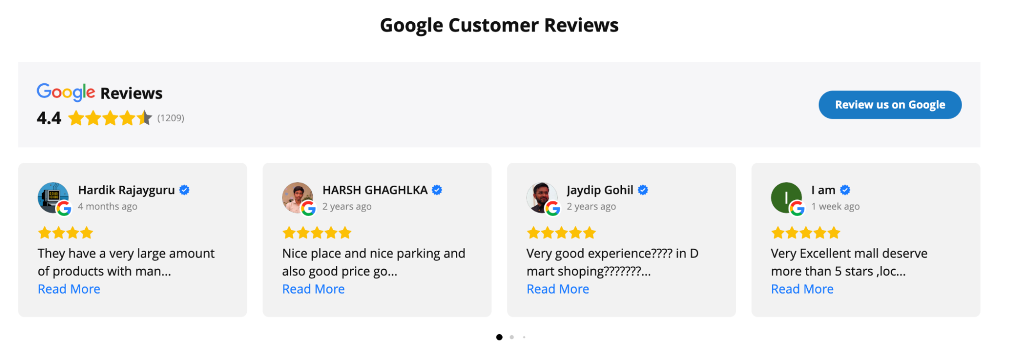 Google review widget front layout option 1
