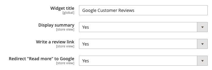 widget settings for dispayed texts