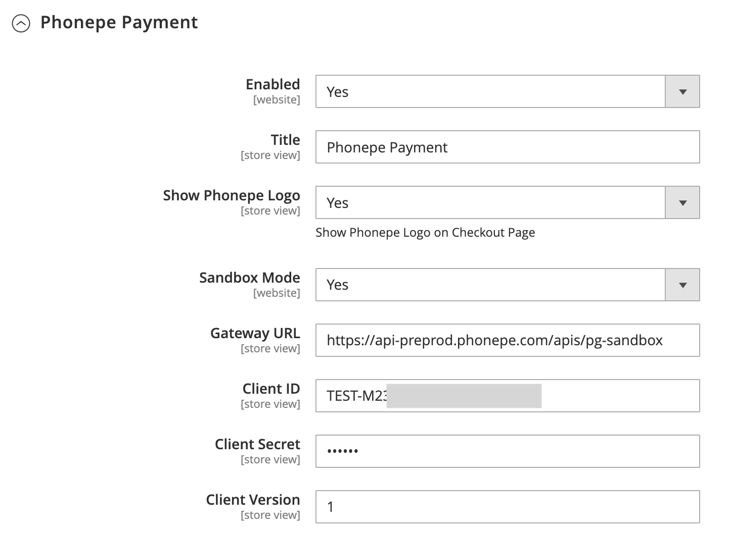 PhonePe Payment Gateway Configuration