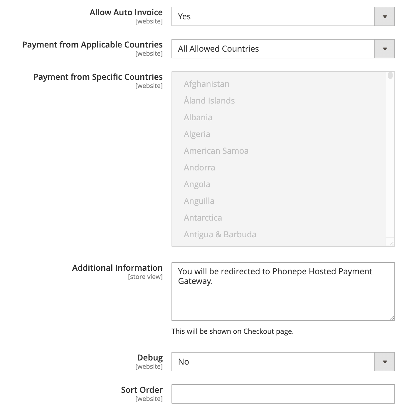 PhonePe Payment Settings