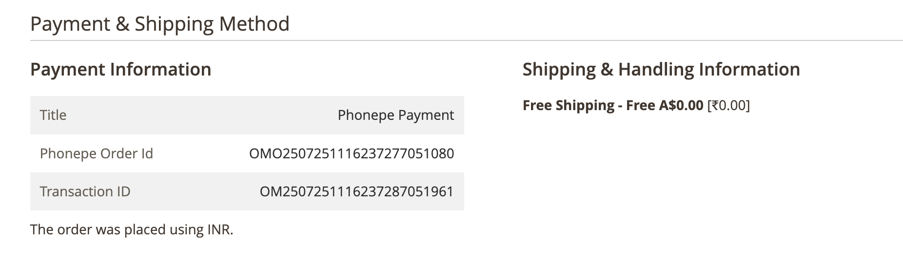 Admin can see PhonePe payment gateway details in Magento