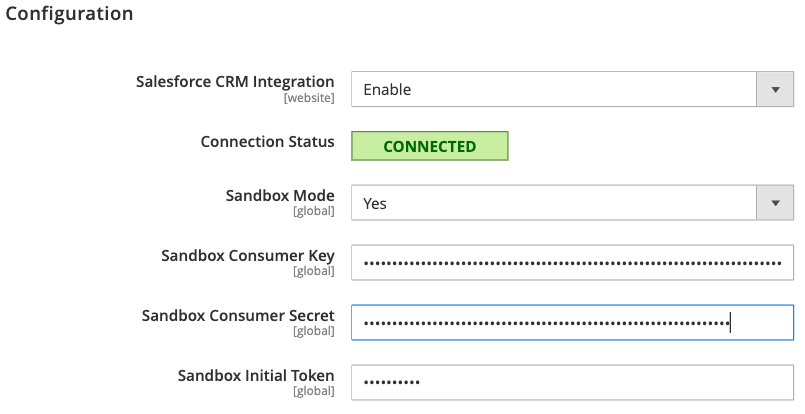 Magento 2 Salesforce Connection Settings
