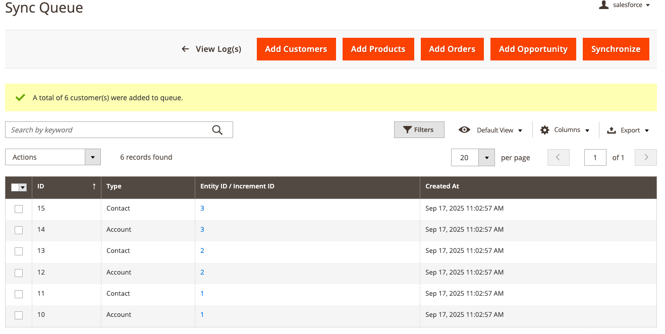 Magento 2 Salesforce Sync Queue Management