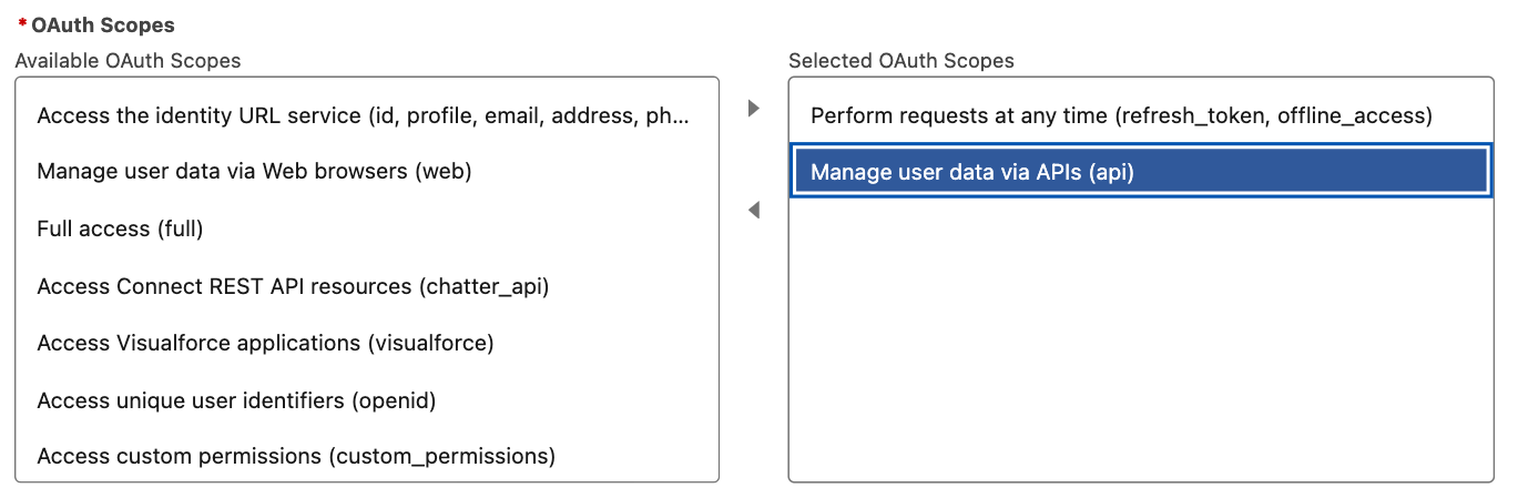Salesforce Oauth Scopes Selection