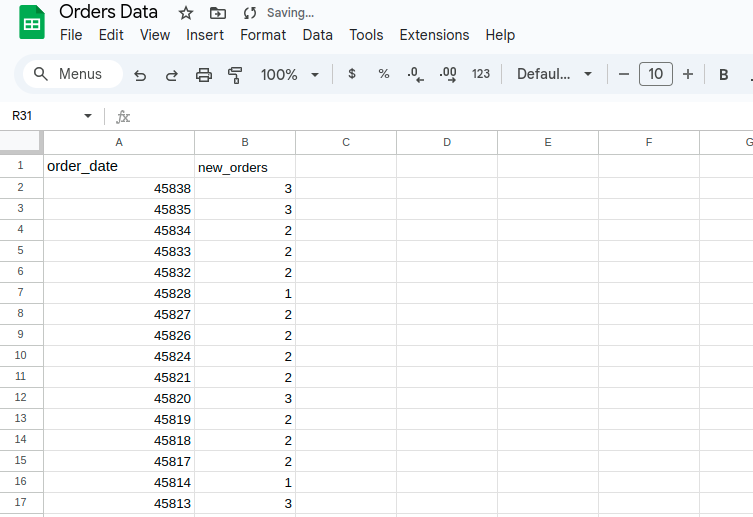 Screenshot showing of exported data result in csv file