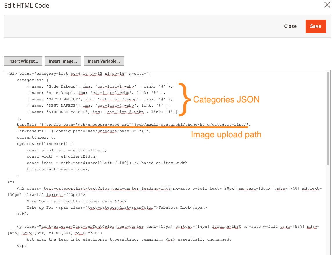 Edit Category JSON