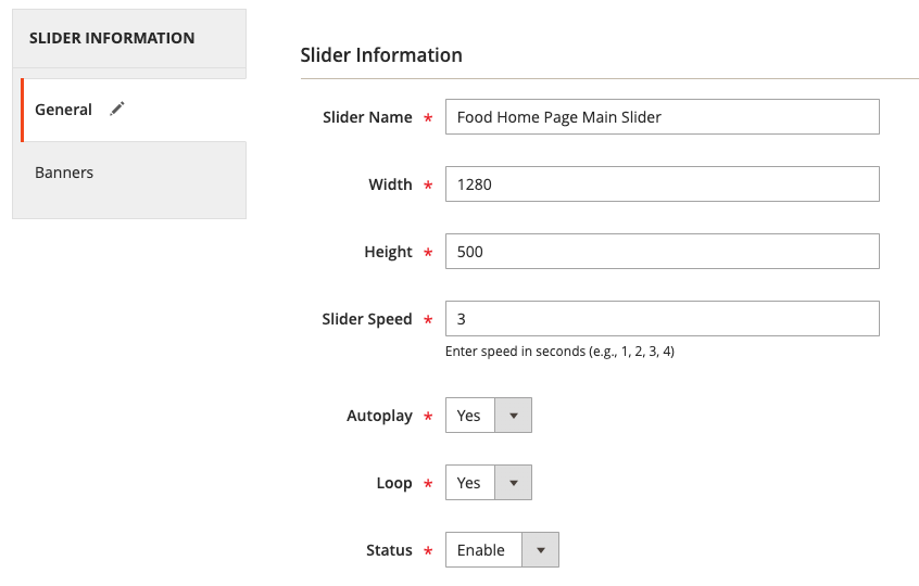 Slider Settings