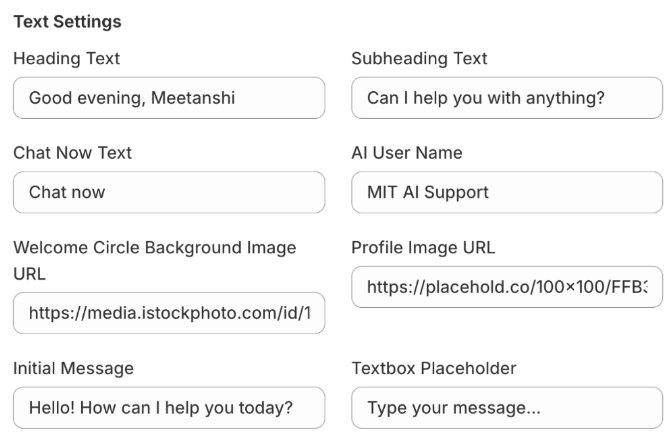 Configure chatbot text settings