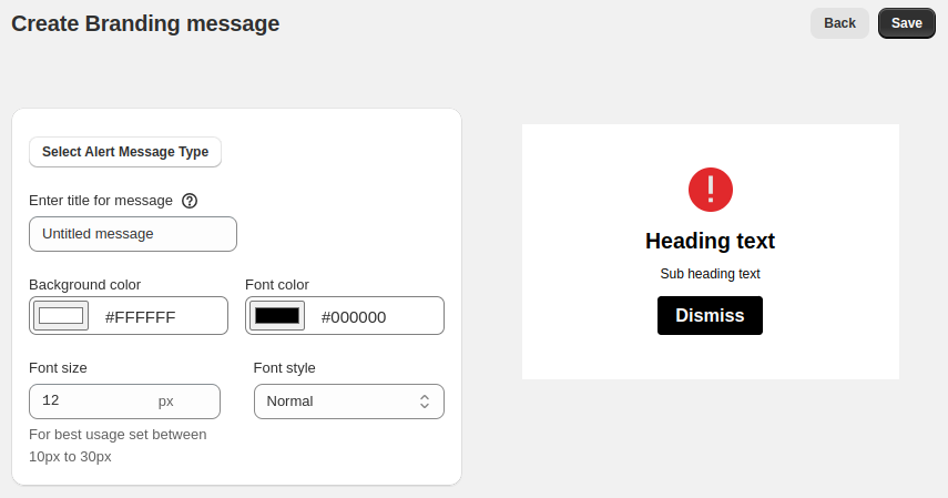 Branding Message Setup from Sidebar