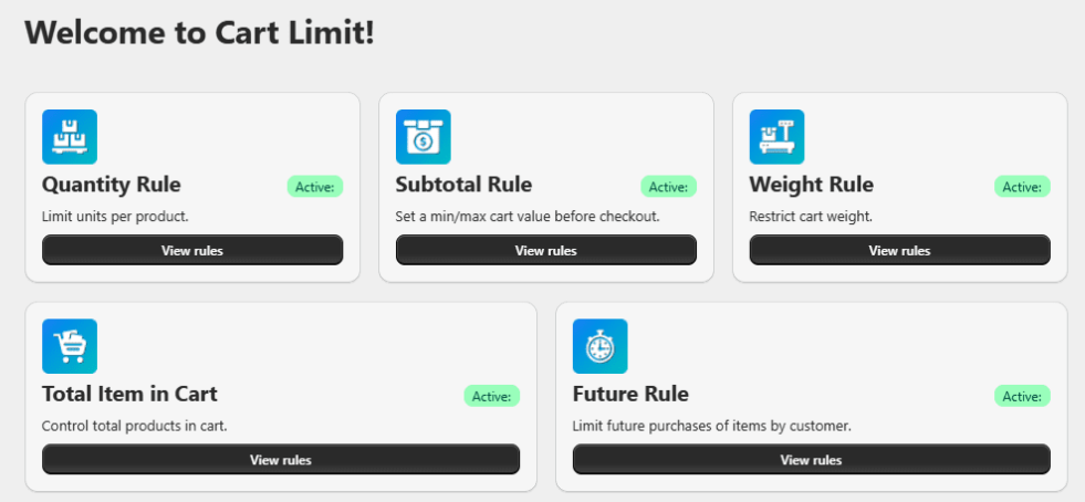 Cart & Order Limits Dashboard