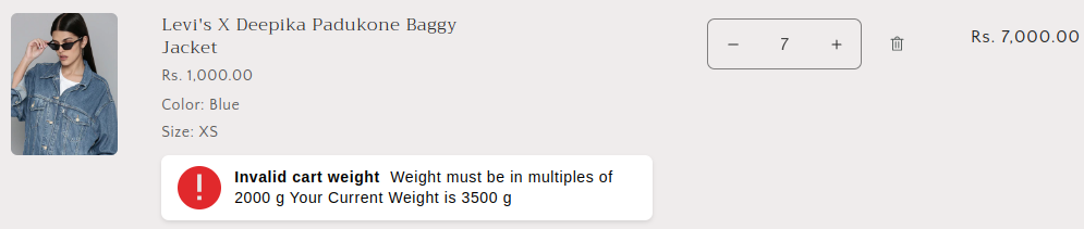 Shopify Cart Multiple Weight Message