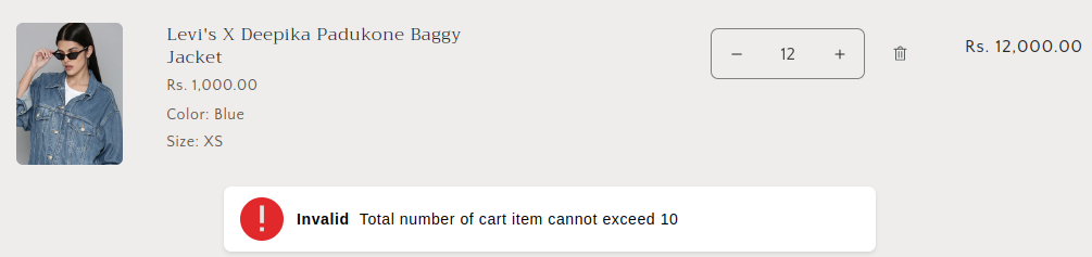 Shopify Cart Maximum Total Message
