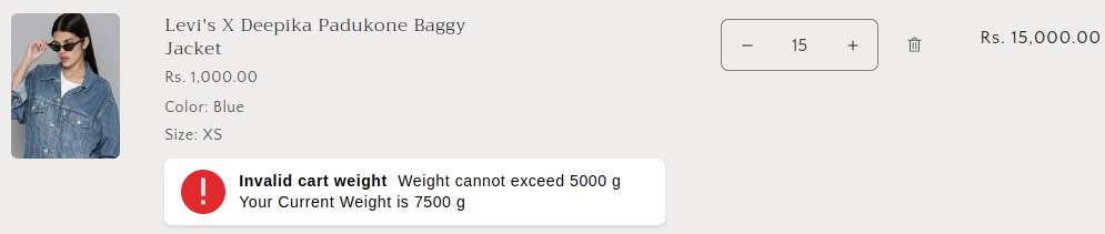 Shopify Cart Maximum Weight Message