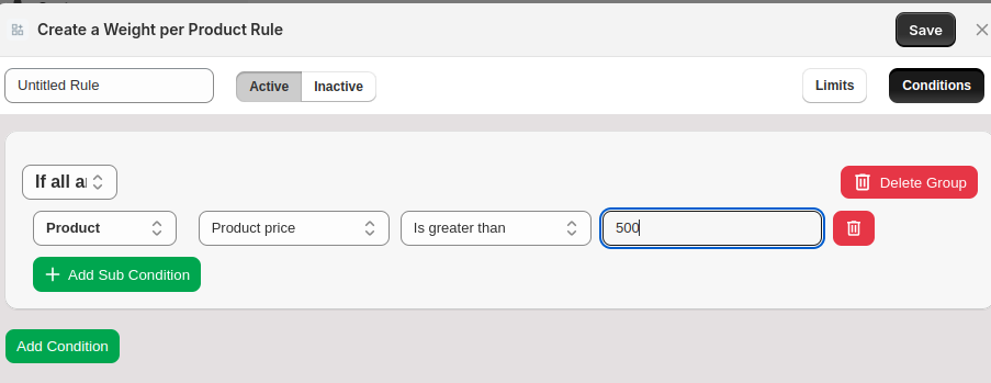 Weight Rule Conditions Setup