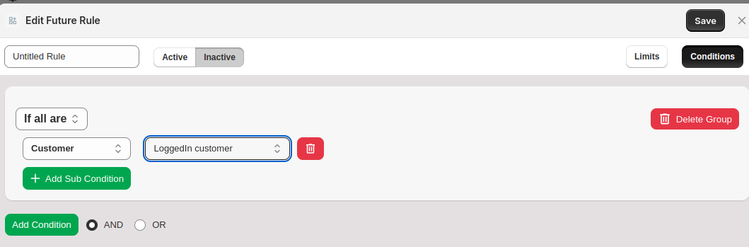 Future Rule Conditions Setup
