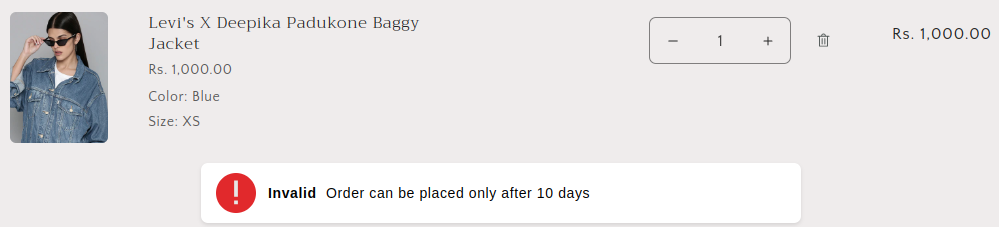 Shopify Cart Order After X Days Limit Message