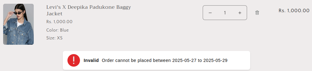 Shopify Cart Restrict Orders in Date Range Message