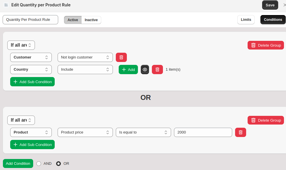 Quantity Rule Cart Limit Cart Limit