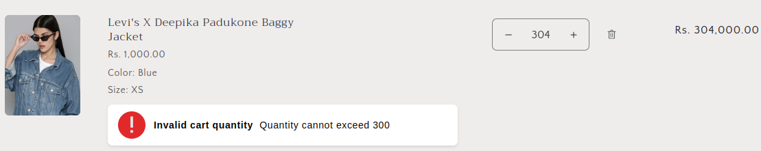 Shopify Cart Maximum Quantity Limit Message