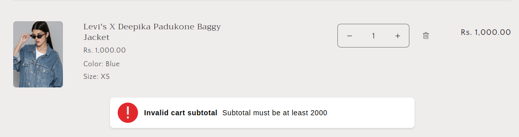 Shopify Cart Minimum Subtotal Message