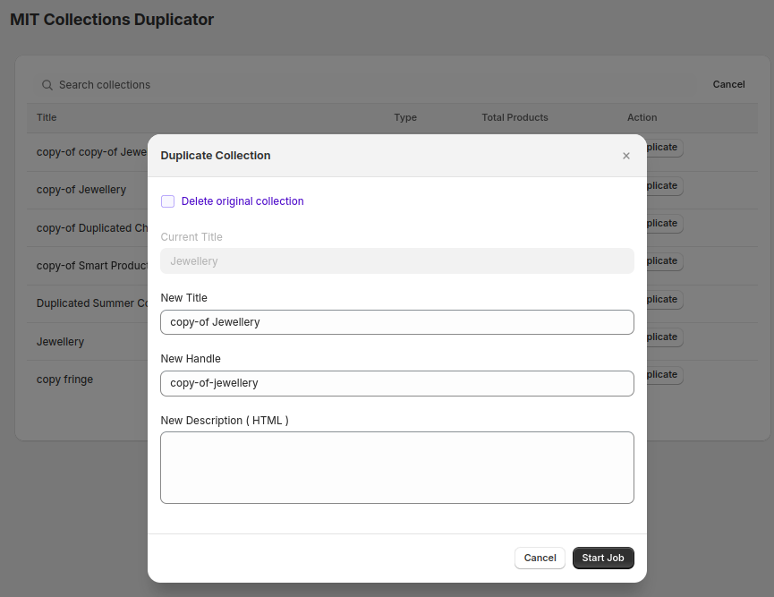 Duplicate Shopify collection for anew collection with the same products