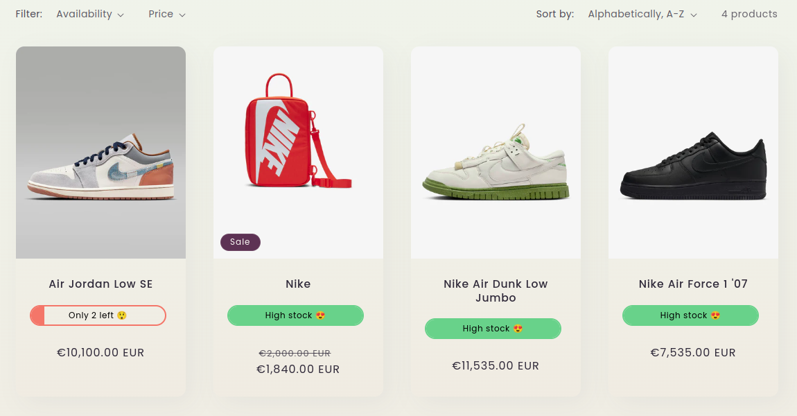Display inventory badges in Shopify