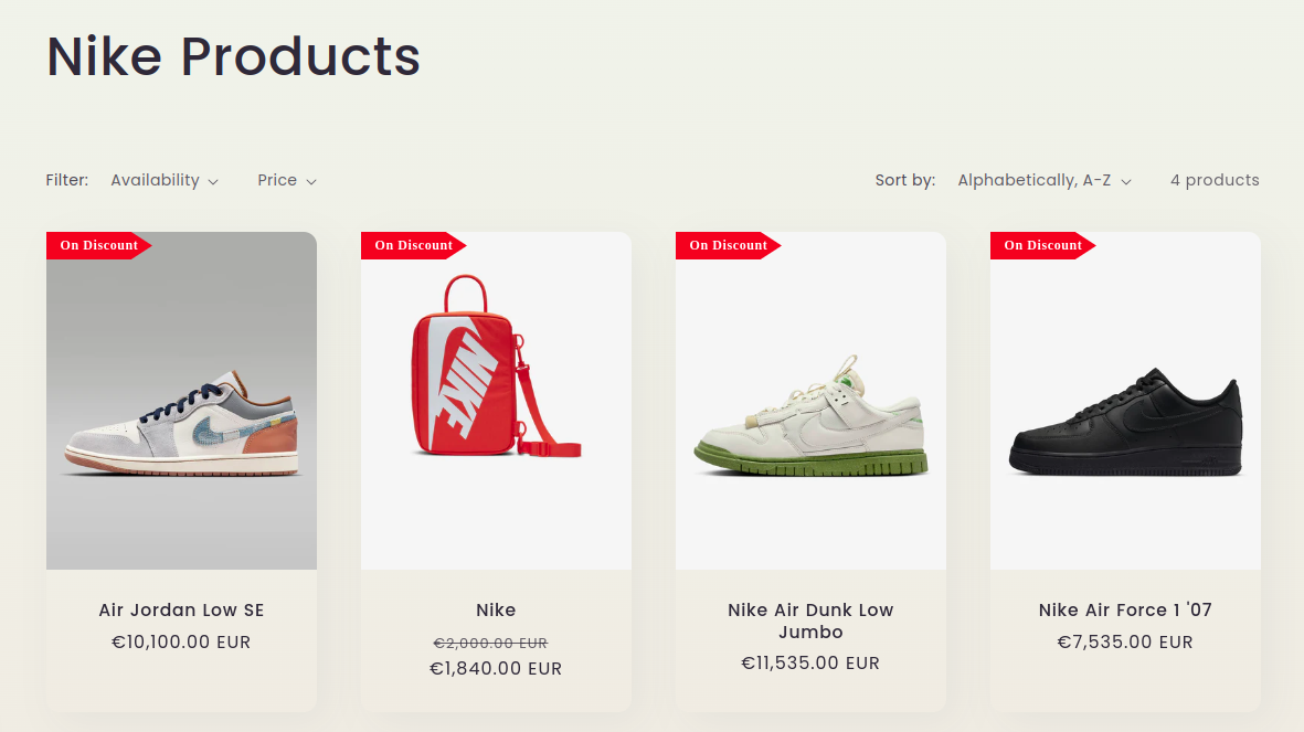 Example of text labels in Shopify