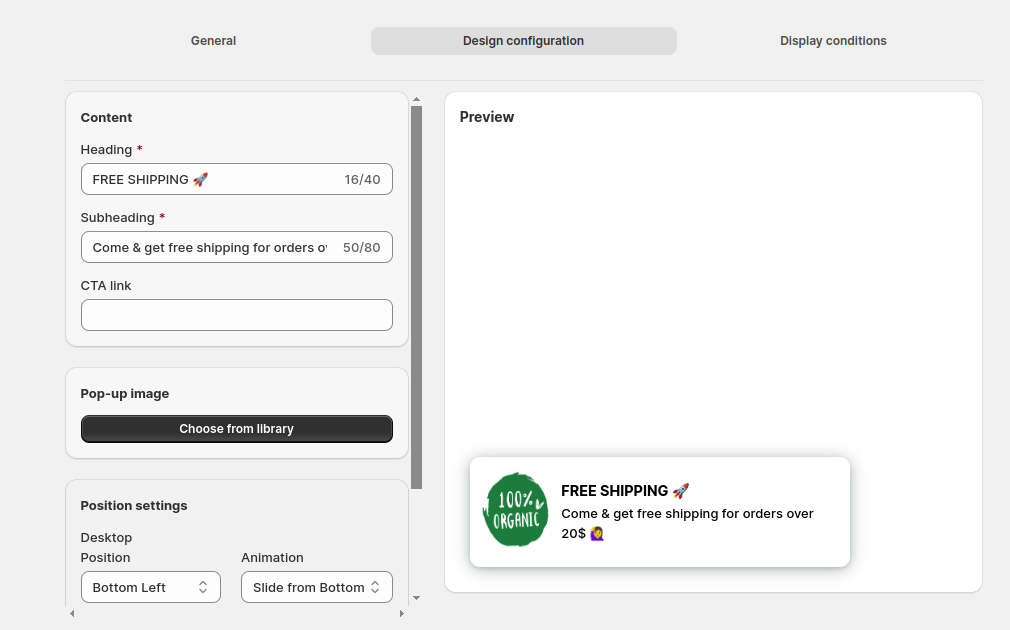 Design a popup on Shopify