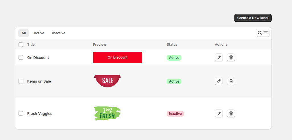 Example showing how to create labels in Shopify using our app