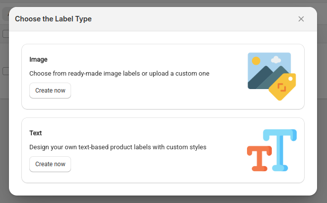Choose the label type of create