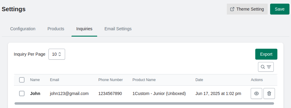 Manage requested quotes by customers via inquiry tab