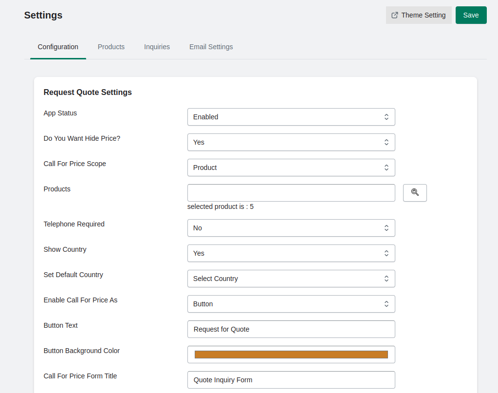 Call for price app configuration in Shopify admin