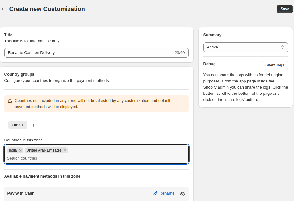 Create a new country specific customization