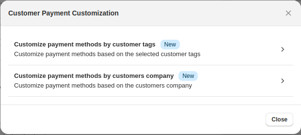 control payment options based on customer groups