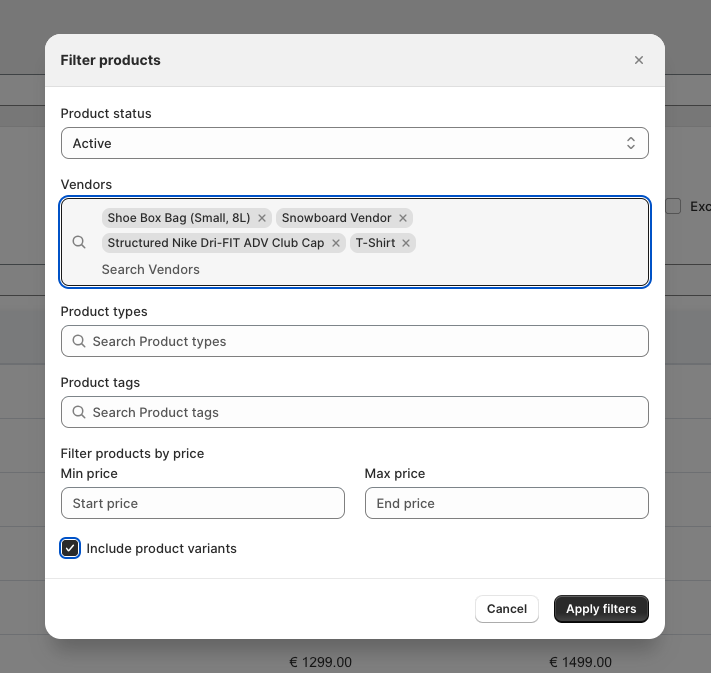 Adding products using filters in Shopify PDF catalog app