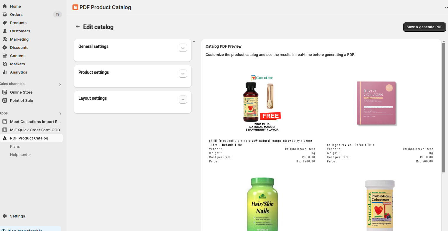 Side-by-side view of catalog customization and preview in Shopify