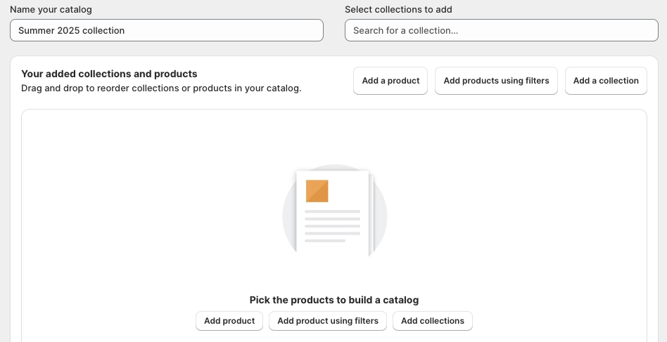 Options for selecting products in Shopify PDF catalog app