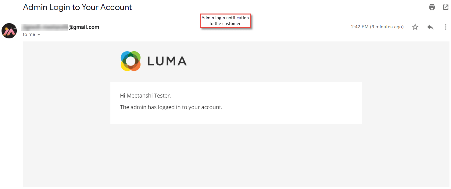 11. Admin Login Email Notification to the Customer