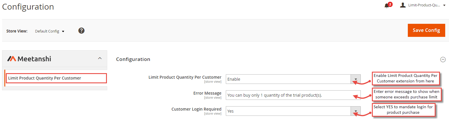 1. Configuration Limit Quantity Per Customer