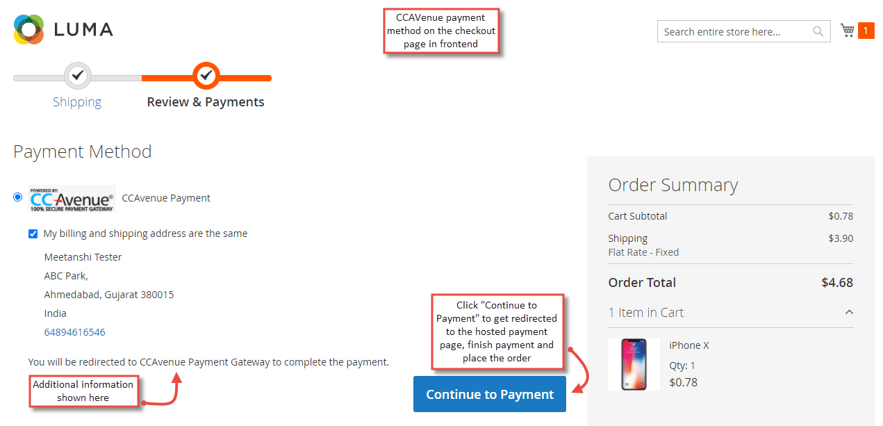 2. CCAvenue Payment Method on Checkout Page