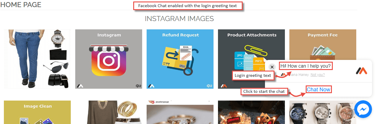 2. Facebook Chat with login greeting text