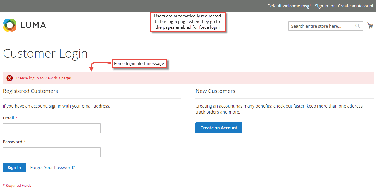 2. Force Login Alert Message in Frontend