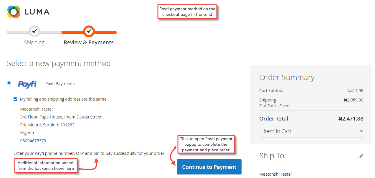 2. Payfi Payment Method on Checkout Page
