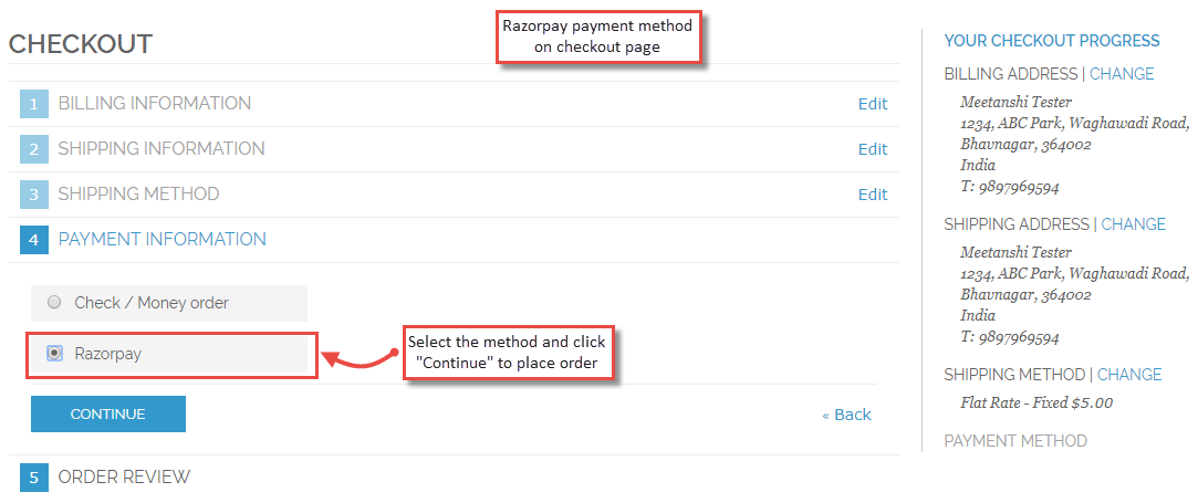 2. Razorpay Payment Method on Checkout Page