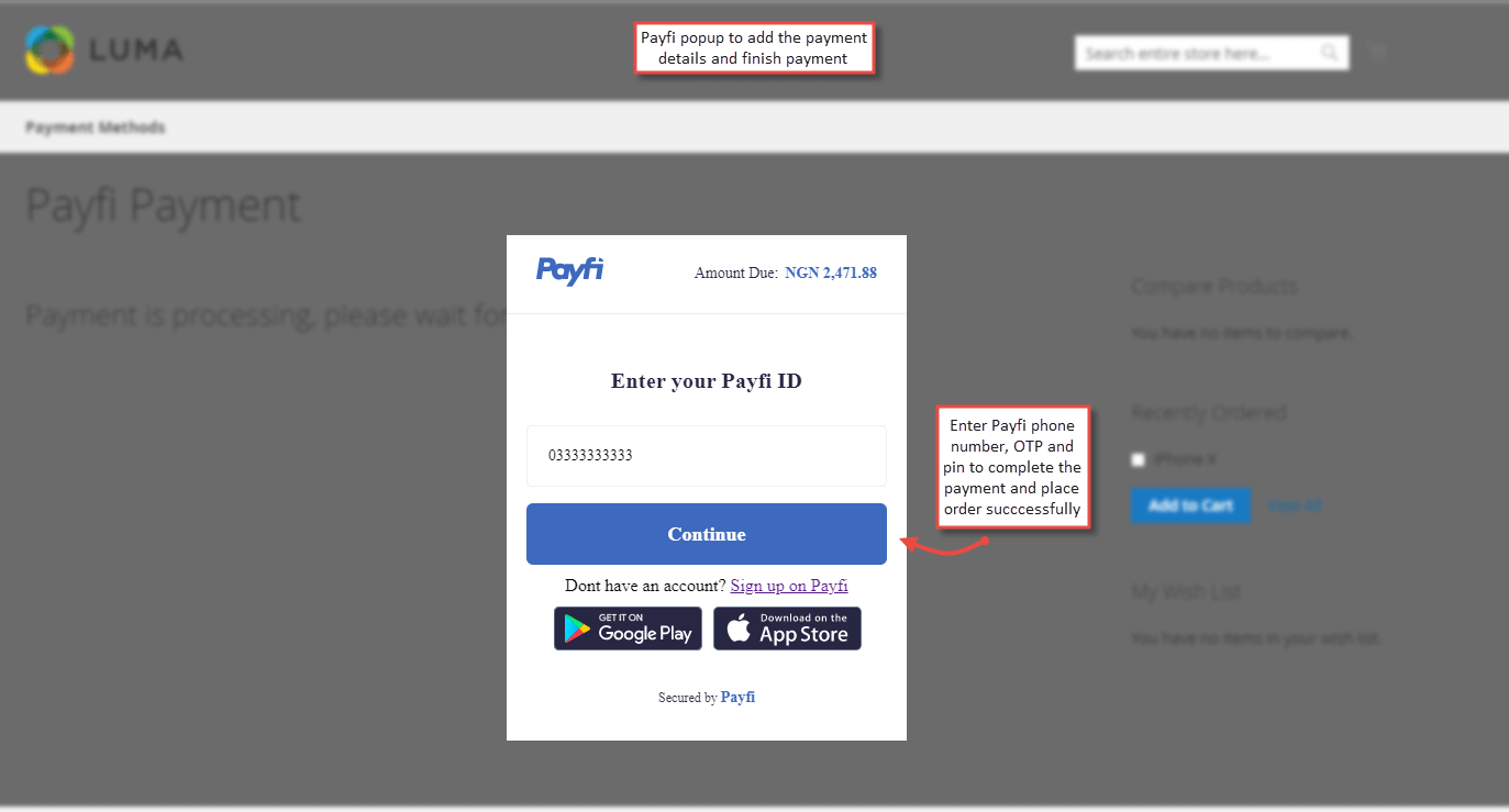 3. Payfi Payment Popup