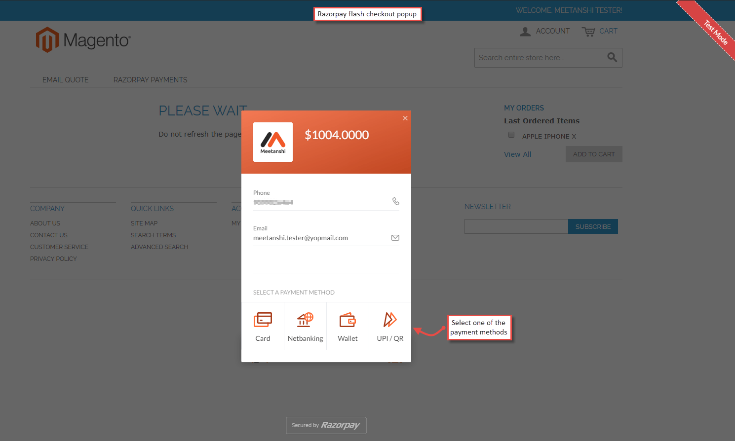 3. Razorpay Flash Checkout Popup