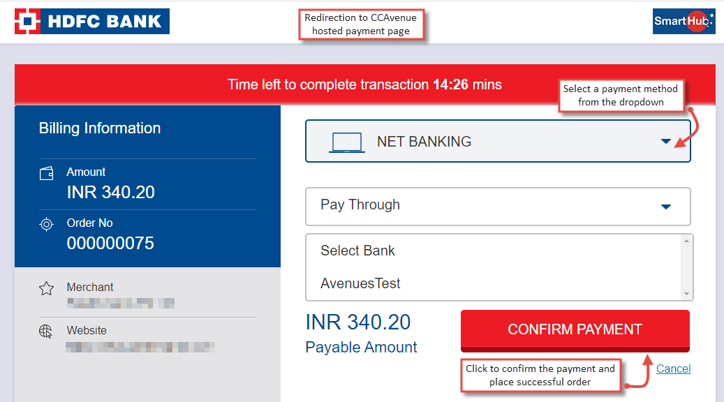 3. Redirection to Hosted CCAvenue Payment Page